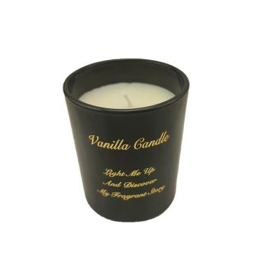 China Vanilla Scented Scented Vegan Organic Soy Wax Luxury Black Jar Aroma Glass Candles for sale