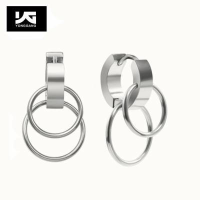 China FASHIONABLE Jewelry Wholesale Double Circle Hoop Earring Gift Stainless Steel Round Earring For Women for sale