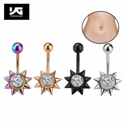 China FASHIONABLE Body Belly Button Ring Rhinestone Navel Sunflower Ring Belly Piercing Jewelry for sale