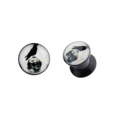 China FASHIONABLE Custom Logo Black Acrylic Ear Plugs Piercing Measurements Body Jewelry Expander Screw Ear Tunnels for sale