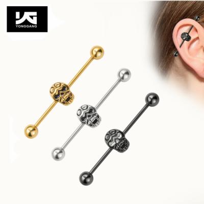 China TRENDY Industrial Body Ring Skull Skeleton Head Ear Piercing Barbells Fashion Jewelry For Women Men for sale