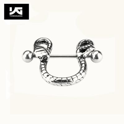 China FASHIONABLE Silver Tribal Stainless Steel Body Ring Nipple Shape Snake Snake Barbell Piercing Jewelry for sale