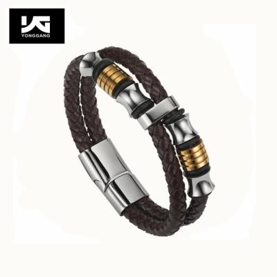 China Men's TRENDY Custom Coffee Jewelry Fashion Braided Leather Bracelet With Magnetic Clasp for sale