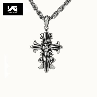 China TRENDY Hot Sale Stainless Steel Flower Jewelry Fashion Necklace Mens Womens Cross Pendant Necklace for sale