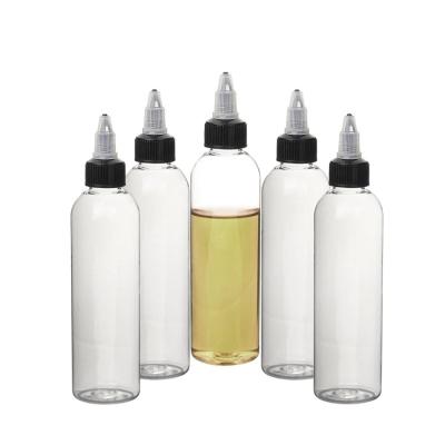 China Clear 8oz E-juice Round Cylinder Graduation PET Plastic Bottle With Screw Tops Stick On Bottle Hair Oil Bottle for sale