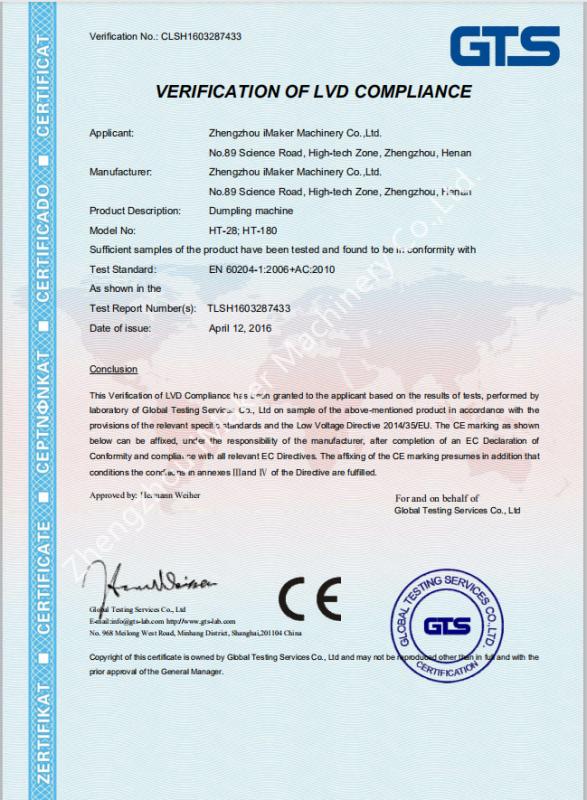 CE - Zhengzhou Imaker Machinery Co., Ltd.