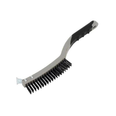 China Black Cleaning Machine TPR Handle 4 Rows Stainless Steel Wire Cleaning Brush With Scraper for sale