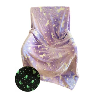 China Unicorn Soft Luxury Luminous Blanket Patterns Throws Flannel Sofa Bed Glow In The Dark Dinosaur Blanket For Kids for sale