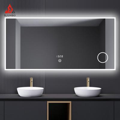 China Modern Hotel Rectangle Wall Magnifying Lighted Bath Led Vanity Mirrors Magnifying Smart Makeup Mirror With Speaker for sale