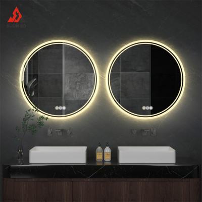 China SJUMBO Wall Hanging Mirror Black Matte Backlit Hotel Smart Magnifying Double Anti Fog Around Bathroom Light Mirrors for sale