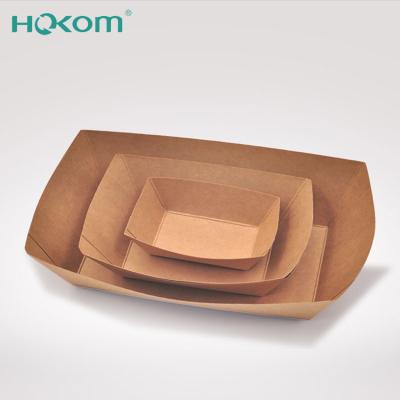 China No Folding Hongkang Fashion PE Coated Waterproof / Oilproof Disposable Tray Paper Plates And Ship Kraft Paper Food Trays for sale