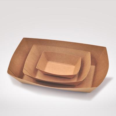 China New Arrivals Disposable No Folding PE Coated Paper Plate Kraft Paper Boat Tray Waterproof Disposable Fast Food Tray for sale