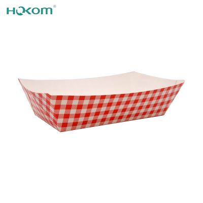 China Recycled Disposable Paper Plates Red Grid Materials Custom Logo Printing Fast Food Tray White Paper Tray For Food Nut And Kernel Snacks for sale