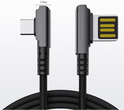 China For MAC For Cell Phones Zinc Alloy Right Angle Side 90 Degree Fast Charging Dual USB To Type C Data Sync Charger Cable for sale