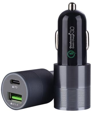 China For Mobile Phones / Tablets For Digital Devices QC 3.0 Steel Gun Dual USB PD USB3.1Type C Fast Charging Car Charger Adapter for sale