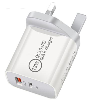 China For Mobile Phones For Digital Devices Fast Charging UK Type-C QC3.0 Fast Charging Wall Charger Travel Plug 18W Dual Socket PD USB C Adapter for sale