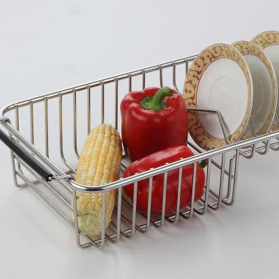 China Sink Sustainable Adjustable Dish Drainers Drain Basket Kitchen Organizer Stainless Steel Dish Drying Rack Extend Sink Rack for sale