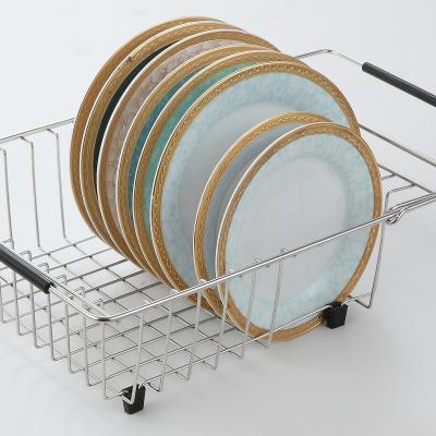 China Stainless Steel Metal Kitchen Storage Organizer Adjustable Shelf Over The Sink Dish Dish Drainer Sustainable Rack for sale