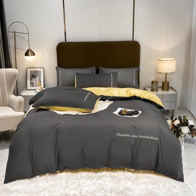 China Nondisposable 100% Solid Microfiber Polyester Cheap Custom Price Embroidery Satin Bedding Sets For Adults for sale