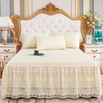 China China Supplier Wholesale Hot Sale Home Lace Bed Skirt Dust Ruffled Solid Bed Skirt Elastic Bed Skirt for sale