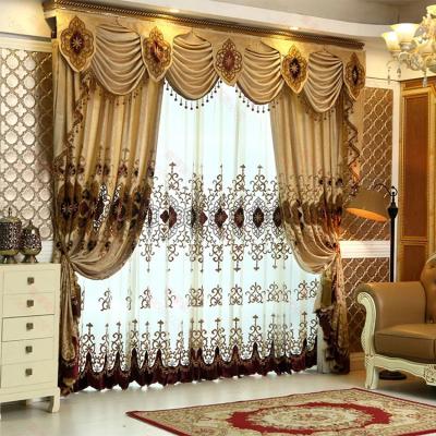 China Luxury European Blackout Embroidery Ready Made Window Curtains For Living Room With Valance for sale