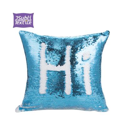 China Viable Hot Selling Online Shopping Cojines Wedding Light Blue And White Craft Sublimation 40x40cm Flip Sequin Decorative Pillow Cases for sale