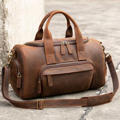 China Weekend bag luggage sports travel leather men's first layer wear-resistant cowhide retro retro overnight bag luggage bag moving customization large for sale