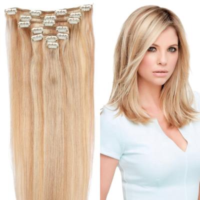 China Seamless Hair Clips Wholesale Human Russian Curly Hair 100% Remy Clip In Hair 100 Loop Beauty Extensions For Women for sale