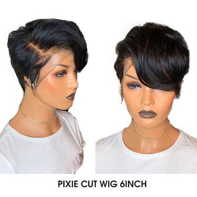 China Cheap Ladies Straight Cut Afro Pixie Lace Front For Black Human Women With Front, Glueless Short Hair Wig for sale