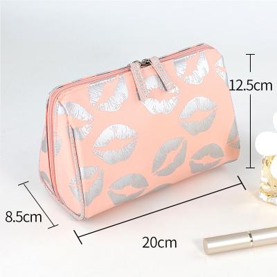 China Durable Design Hot Sale Cute Mouth Custom Pattern Printed Waterproof Toiletries To Organize Pink Nylon Cosmetic Bag for sale