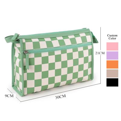 China Latest Colorblock factory fashion lattice design direct high quality lassic travel storage nylon cosmetic bag for sale