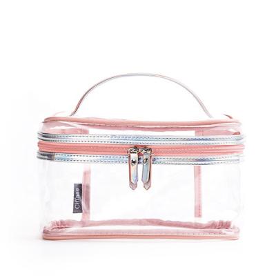 China Wholesale Durable PVC Portable Clear Transparent Waterproof Makeup Travel Large Capacity Cosmetic Bag for sale