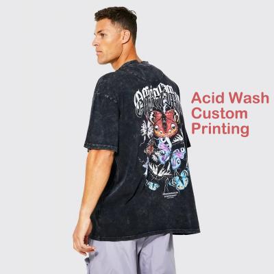 China Anti-Wrinkle Digital DTG Printing White Oversized Vintage Shoulder Cotton T-shirt Acid Washed Unisex Heavy Dropped Heavy T-shirt for sale