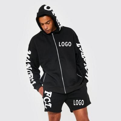 China Breathable Custom Shorts And Graffiti Print Streetwear Zipper Up Hoodie Jogger Tracksuit Set Tracksuits For Men for sale