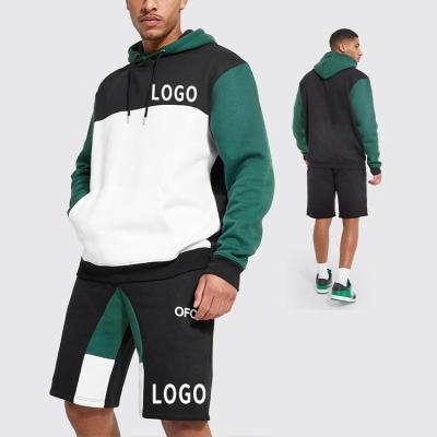 China Autumn Plain Color Block Men's Logo Tracksuit Sports Breathable Custom Hoodie Sweat Suits Short Set for sale