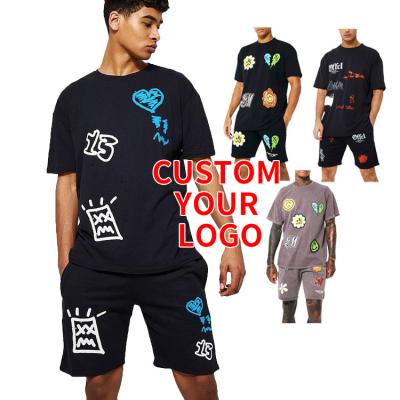 China Custom Logo Printing Summer Plus Size Men's Clothing Breathable T-shirt And Shorts Sets Tracksuit Track Sweat Suit for sale