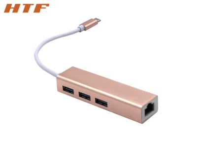 Cina La lega di alluminio 3 Ports il hub di USB 3,0 con tipo scheda di rete di lan di Ethernet del usb del porto di C RJ45 in vendita