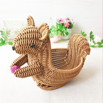 China Wholesale Household Stocked Animal Decoration Heap Bread Storage Rattan Plastic Wicker Basket Home Handwoven Small Fruit Storage for sale