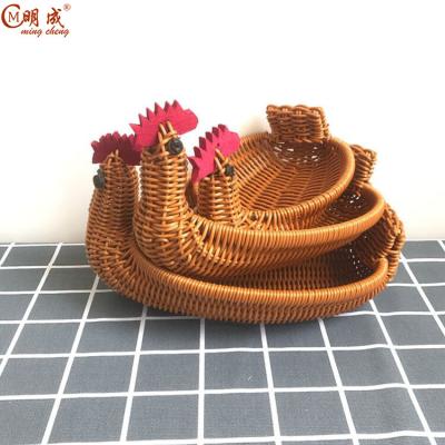 China Bread Storage Chicken Decoration Household Rattan Plastic Wicker Basket Home Storage Handwoven Small Fruit Animal Wholesale for sale