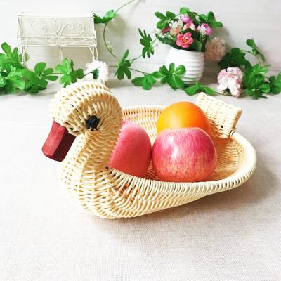 China Bread Storage Duck Shape Household Decoration Rattan Plastic Wicker Basket Home Storage Handwoven Small Fruit Animal Wholesale for sale