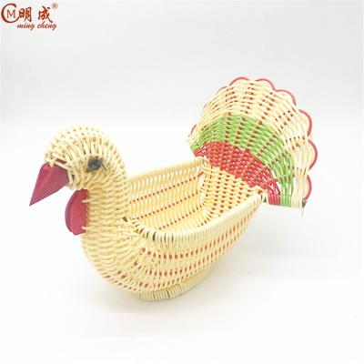 China Wholesale handmade rattan woven craft bread basket decoration simulation animal stored animal basket turkey woven basket for sale