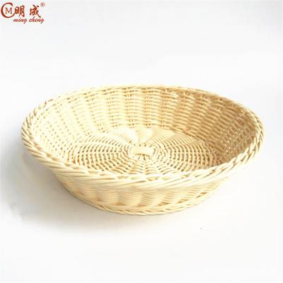 China Wholesale Household Stored Round Fruit Basket, Handwoven Fruit Handwoven Home Laundry Bread Storage Rattan Plastic Wicker Basket for sale