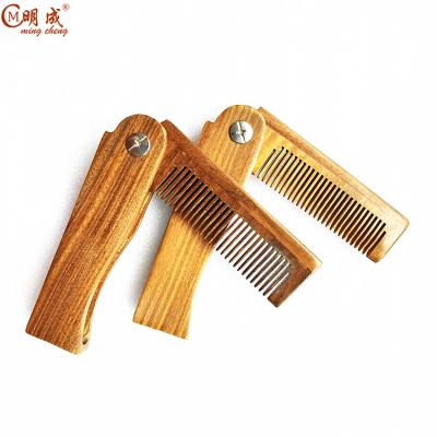 China Men's Beard Combing Natural Green Sandalwood Folding Narrow Tooth Men Beard Grooming Easy Carry Sandalwood Folding Knife Comb for sale