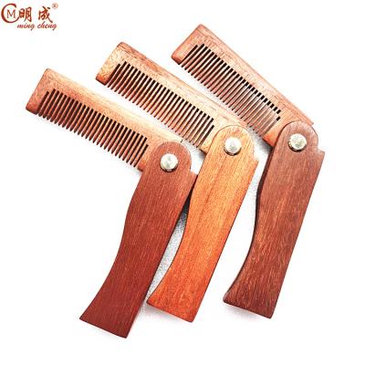 China Mens Beard Combing Engraved Red Sandalwood Logo Folding Beard Care Comb For Men for sale