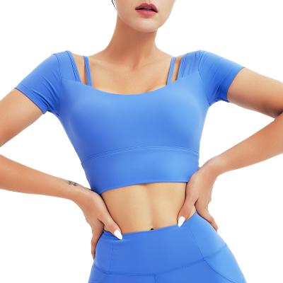 China KKXIU Summer Fashion Breathable Double Shoulder With Top Elastic Fitness T-shirt Leisure Sports Tights Yoga Shorts Sleeves for sale