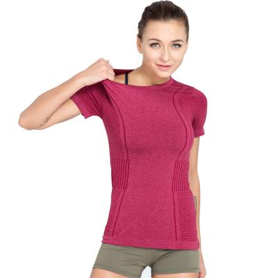 China Breathable Fitness T-shirt Female Yoga Exercise Top Slimming Training Running Vertical Bar Seamless Short Sleeve for sale