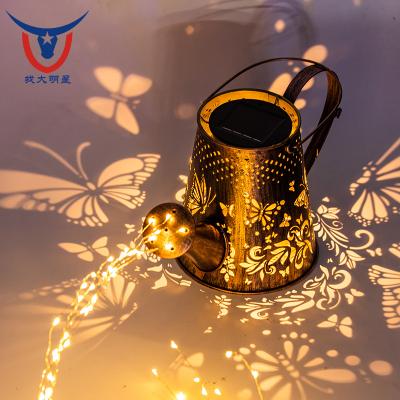 China Garden Outdoor Waterproof Garden Landscape Lighting Lantern Lawn Light Iron Cavity Kettle Led Flashing Solar Watering Can Stacking Light for sale