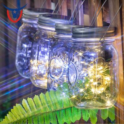 China Garden 6 Pack 30 LED Hanging Solar Mason Jar Lid Fairy String Light Outdoor Solar Light for Christmas Patio Garden Yard and Lawn for sale