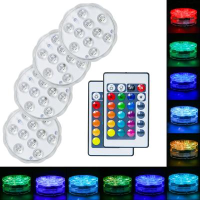 China Garden Led Submersible Battery Waterproof Light With RF Remote Controller In Holiday Lighting 10 Led Pool Use for sale