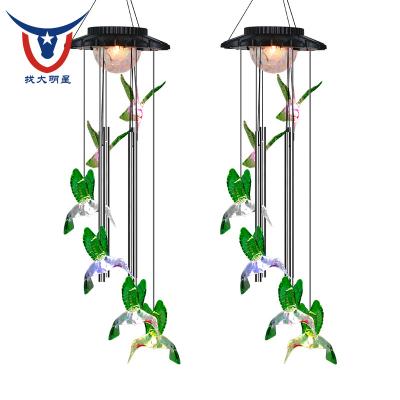 China Eco-friendly Wind Chime Lamp Hummingbird Pillar Wind Chime Garden Decoration Solar Colorful Landscape Light for Home Decor for sale